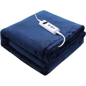 Wasbare Elektrisch Deken 180x130cm - Timer & 4 Warmtestanden - Warmtedeken 2 Persoons - Incl. Afstandsbediening - Blauw