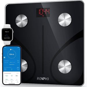 Slimme Bluetooth Personenweegschaal - met Slimme BMI Schaal - Personenweegschaal met Detectie van 13 Lichaamssamenstellingsgegevens - met App - Zwart