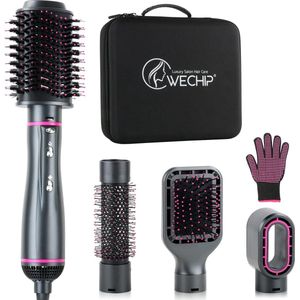 Föhnborstel 5in1 - Incl. Koffer & Veiligheidshandschoen - Föhn Borstel met 4 Afneembare Opzetstukken - Keramische Coating - Krulborstel - Zwart