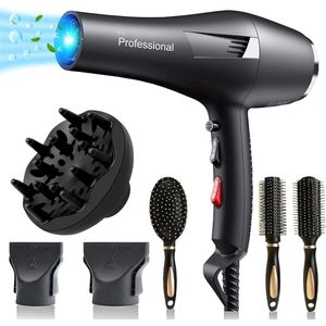 Professionele Föhn met AC Motor - Incl. 3 Haarborstel & 2 Mondstukken - Haardroger met Diffuser - Sneldrogend - 2400W