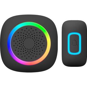 RGB Deurbel Draadloos - 300m Bereik - Deurbelset met 60 Geluiden - Zwart - Aanpas Geluid & Melodieën