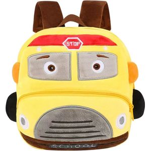 BoefieBoef Schoolbus Peuter/Kleuter Rugtas - Avontuurlijke Kinder Autorugzak 0-6 Jaar | 100% Eco-Vriendelijke Baby Backpack Voertuigen - geel