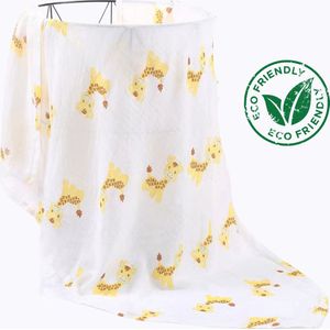 BoefieBoef XL Hydrofiele Doek 120x110cm - Zachte Bamboe Swaddle, Inbakerdoek, Mousseline Doek voor Baby's en Newborns 0 tot 12 maanden - Sophie Giraffe - Dubbellaags, Ademend en Absorberend - Kerst en KraamCadeau - - Duurzaam - Babydeken - Wit Geel