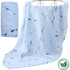 BoefieBoef XL Hydrofiele Doek 120x110cm - Zachte Bamboe Swaddle, Inbakerdoek, Mousseline Doek voor Baby's en Newborns 0 tot 12 maanden - Blauw Eenhoorn - Dubbellaags, Ademend en Absorberend - Vrij van Chemicaliën - Duurzaam - Babydeken - Wit