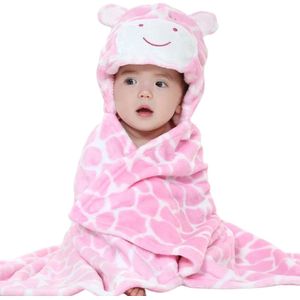 BoefieBoef Giraffe 2-in-1 Fleece Badcape & Wikkeldeken voor Baby's/Peuters met Dierencapuchon: Warm, Zacht & Comfortabel - Ideaal als Kerst- Verjaardags of Kraamcadeau – Roze
