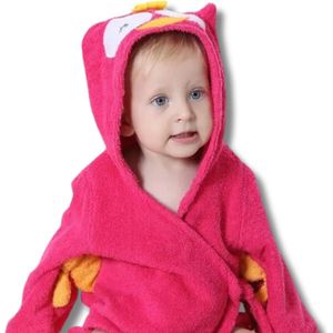 BoefieBoef Uil Kinder Badjas L Kleuter 4-6 Jaar (100-120 cm) – Zachte Katoen Ochtendjas met Dieren Capuchon – Absorberende Handdoek Badstof voor Jongens & Meisjes – Perfect Cadeau voor Zwemles, Carnaval, Verjaardag – Ideaal na Bad & Zwemmen - Rood