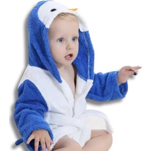 BoefieBoef Pinguïn Kinder Badjas L Kleuter 4-6 Jaar (100-120 cm) – Zachte Katoen Ochtendjas met Dieren Capuchon – Absorberende Handdoek Badstof Jongens & Meisjes – Perfect Cadeau voor Zwemles, Carnaval, Verjaardag – Ideaal na Bad & Zwemmen - Blauw