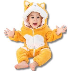 Shiba bruin Baby Dieren romper Verkleedpak – Peuter CarnavalKostuum – Onesie Kinderen 6 maanden tot 2 jaar – Flanel – Voor Kerstmis, Sinterklaas Cadeau – Jongen & Meisjes - Jumpsuit – Pyjama of Boxpak – Kruippak – Perfect kraamCadeau – Bruin