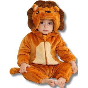 Leeuw bruin Baby Dieren romper Verkleedpak – Peuter CarnavalKostuum – Onesie Kinderen 6 maanden tot 2 jaar – Flanel – Voor Kerstmis, Sinterklaas & Halloween – Jongen & Meisjes - Jumpsuit – Pyjama of Boxpak – Kruippak – Perfect kraamCadeau – Bruin