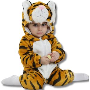 Tijger Baby Dieren romper Verkleedpak – Peuter CarnavalKostuum – Onesie Kinderen 6 maanden tot 2 jaar – Flanel – Voor Kerstmis, Sinterklaas Cadeau – Jongen & Meisjes - Jumpsuit – Pyjama of Boxpak – Kruippak – Perfect kraamCadeau – Oranje