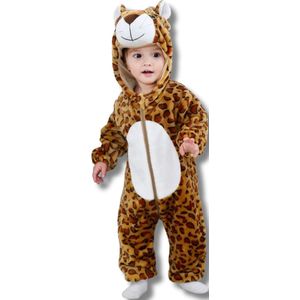 Luipaard Baby Dieren romper Verkleedpak – Peuter CarnavalKostuum – Onesie Kinderen 6 maanden tot 2 jaar – Flanel – Voor Kerstmis, Sinterklaas Cadeau – Jongen & Meisjes - Jumpsuit – Pyjama of Boxpak – Kruippak – Perfect kraamCadeau – Bruin