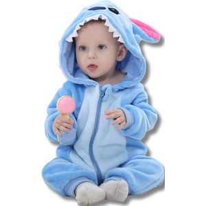 Stitch Baby Dieren romper Verkleedpak – Peuter CarnavalKostuum – Onesie Kinderen 6 maanden tot 2 jaar – Flanel – Voor Kerstmis, Sinterklaas & Halloween – Jongen & Meisjes - Jumpsuit – Pyjama of Boxpak – Kruippak – Perfect kraamCadeau – blauw