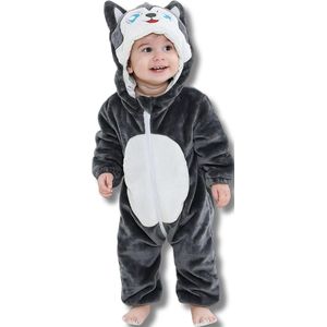 Eenhoorn Blauw Baby Dieren romper Verkleedpak – Peuter CarnavalKostuum – Onesie Kinderen 6 maanden tot 2 jaar – Flanel – Voor Kerstmis, Sinterklaas & Halloween – Jongen & Meisjes - Jumpsuit – Pyjama of Boxpak – Kruippak – Perfect kraamCadeau – Grijs