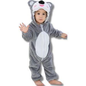 Koala Baby Dieren romper Verkleedpak – Peuter CarnavalKostuum – Onesie Kinderen 6 maanden tot 2 jaar – Flanel – Voor Kerstmis, Sinterklaas Cadeau – Jongen & Meisjes - Jumpsuit – Pyjama of Boxpak – Kruippak – Perfect kraamCadeau – Grijs
