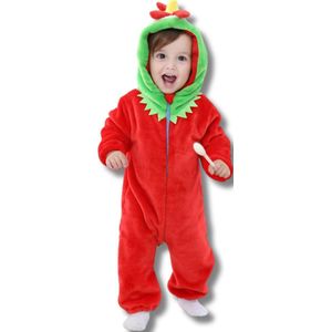 Haan Baby Dieren romper Verkleedpak – Peuter CarnavalKostuum – Onesie Kinderen 6 maanden tot 2 jaar – Flanel – Voor Kerstmis, Sinterklaas Cadeau – Jongen & Meisjes - Jumpsuit – Pyjama of Boxpak – Kruippak – Perfect kraamCadeau – Rood