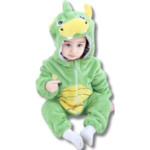 Draak Baby Dieren romper Verkleedpak – Peuter CarnavalKostuum – Onesie Kinderen 6 maanden tot 2 jaar – Flanel – Voor Kerstmis, Sinterklaas Cadeau – Jongen & Meisjes - Jumpsuit – Pyjama of Boxpak – Kruippak – Perfect kraamCadeau – Groen