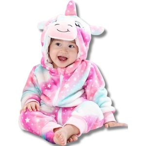 Eenhoorn kleur Baby Dieren romper Verkleedpak – Peuter CarnavalKostuum – Onesie Kinderen 6 maanden tot 2 jaar – Flanel – Voor Kerstmis, Sinterklaas Cadeau – Jongen & Meisjes - Jumpsuit – Pyjama of Boxpak – Kruippak – kraamCadeau – Unicorn