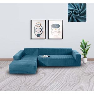 BankhoesDiscounter Velvet Bankhoes – Hoekbank – M2 (130-175cm) – Bankbeschermer – Zetelhoes & Zetelbeschermer - Bankhoezen voor Hoekbank - Sofa Cover - Zeeblauw