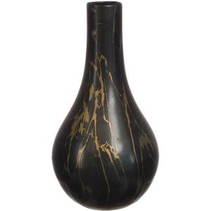Idea4seasons Bloemenvaas Dazzle - marmer look - Zwart/goud - Keramiek - D14 cm x H26 cm - vaas - Vazen