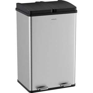 Avalo - Prullenbak - RVS Zilver - 60 Liter - 2 Vakken