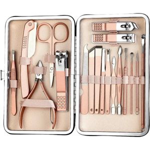 CHPN - Manicure Set - Manicure items - Reisetui - Nagelknip set - Nagelschaar - Nagelschaar - Bruin - Pedicure setje - 18-delig