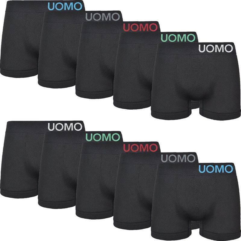 Uomo 10-Pack Heren Boxershorts - Naadloos - Uni Black - Zwart