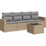 5-tlg. Garten-Sofagarnitur mit Kissen Beige Poly Rattan Vidaxl