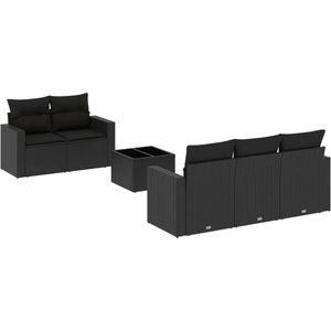 vidaXL 6-tlg. Garten-Sofagarnitur mit Kissen Schwarz Poly Rattan