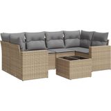 vidaXL - 7-delige - Loungeset - met - kussens - poly - rattan - beige