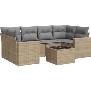vidaXL 7-tlg. Garten-Sofagarnitur mit Kissen Beige Poly Rattan