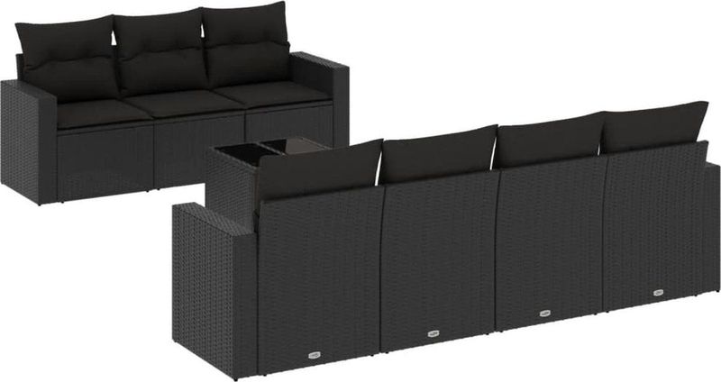 Vidaxl - 8-tlg. Garten-Sofagarnitur mit Kissen Schwarz Poly Rattan