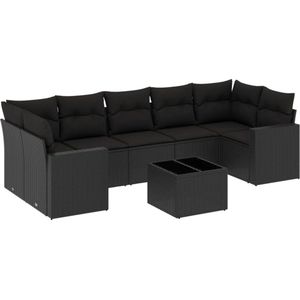 vidaXL 8-delige Loungeset met kussens poly rattan zwart