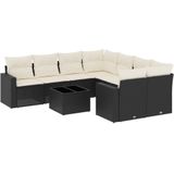vidaXL - 9-delige - Loungeset - met - kussens - poly - rattan - zwart