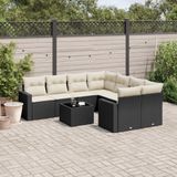 vidaXL - 9-delige - Loungeset - met - kussens - poly - rattan - zwart