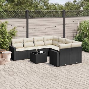 Vidaxl - 9-tlg. Garten-Sofagarnitur mit Kissen Schwarz Poly Rattan