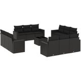 vidaXL - 13-delige - Loungeset - met - kussens - poly - rattan - zwart