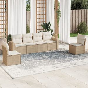 vidaXL - 6-delige - Loungeset - met - kussens - poly - rattan - beige
