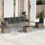 vidaXL - 7-delige - Loungeset - met - kussens - poly - rattan - grijs