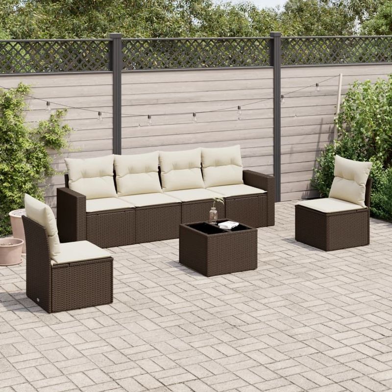 vidaXL 7-delige Loungeset met kussens poly rattan bruin