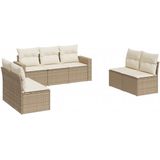vidaXL - 7-delige - Loungeset - met - kussens - poly - rattan - beige
