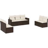 vidaXL - 7-delige - Loungeset - met - kussens - poly - rattan - bruin