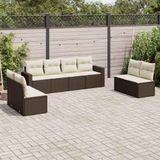 vidaXL - 8-delige - Loungeset - met - kussens - poly - rattan - bruin