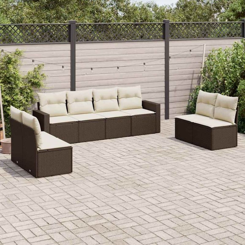 vidaXL - 8-delige - Loungeset - met - kussens - poly - rattan - bruin