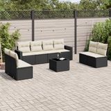 vidaXL - 9-delige - Loungeset - met - kussens - poly - rattan - zwart
