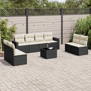 vidaXL - 9-delige - Loungeset - met - kussens - poly - rattan - zwart