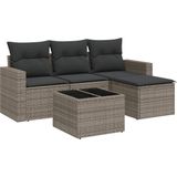 vidaXL 5-delige Loungeset met kussens poly rattan grijs