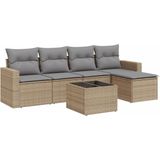 vidaXL 6-delige Loungeset met kussens poly rattan beige