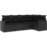 vidaXL 5-delige Loungeset met kussens poly rattan zwart