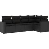 vidaXL 5-delige Loungeset met kussens poly rattan zwart