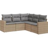 vidaXL 5-delige Loungeset met kussens poly rattan beige